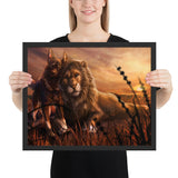 Tableau peinture chien et lion d'afrique