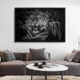 tableau tigre noir et blanc gueule ouverte