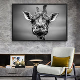 tableau en hauteur tete de girafe noir et blanc
